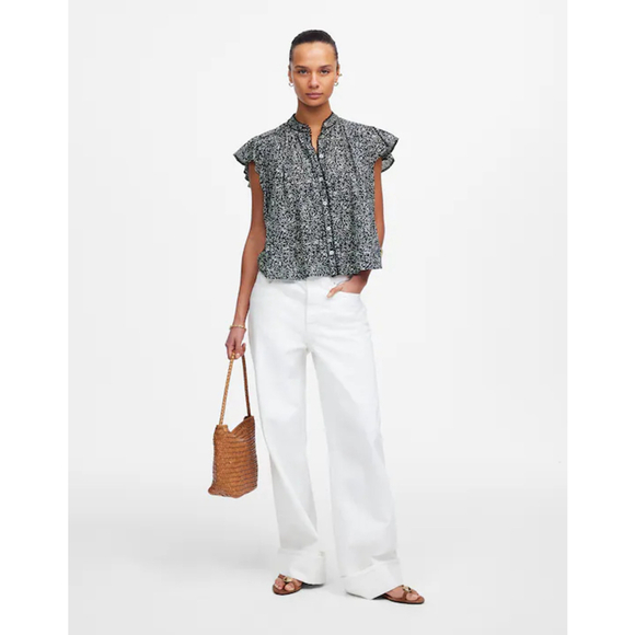 Women's Madewell Shirred Lace-Trim Top in Night Indigo - Picture 2 of 9